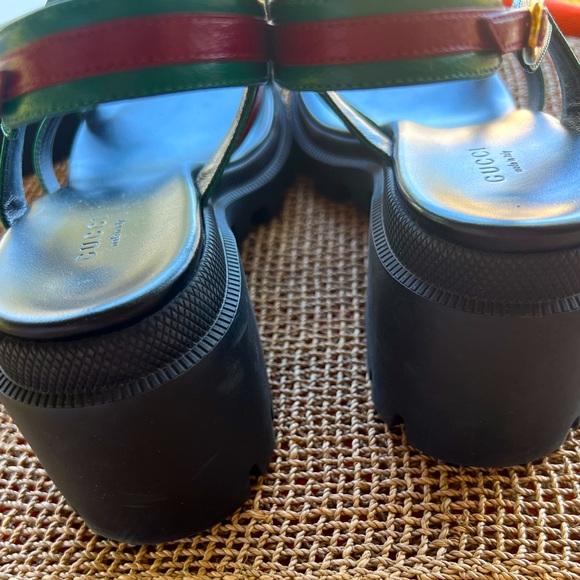 SOLD - Gucci Green/Red Leather Block Lug Heel Sandals Size 40 Quentin - Picture 3 of 10